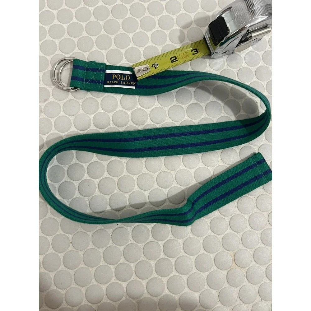 Polo Ralph Lauren 31” Boy Youth Striped Fabric Belt Navy Green Double D Buckle